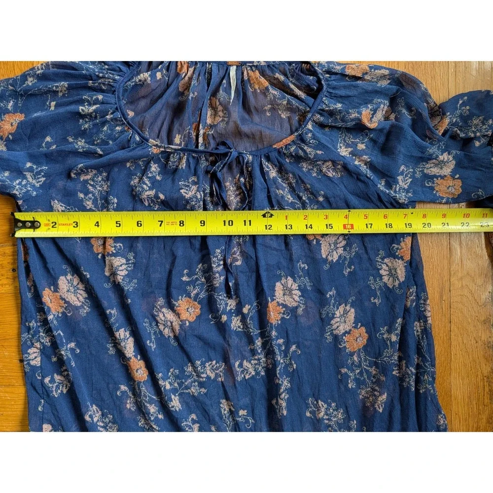 Free People Sunsetter Floral Ruffle Mini Dress Tunic Small Blue Sheer Festival